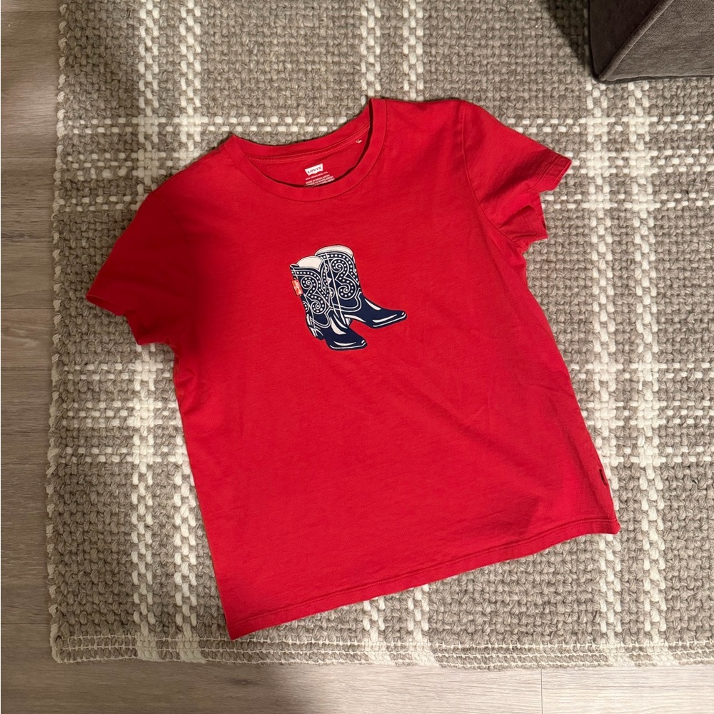 Red Levis Shirt with Boot Design